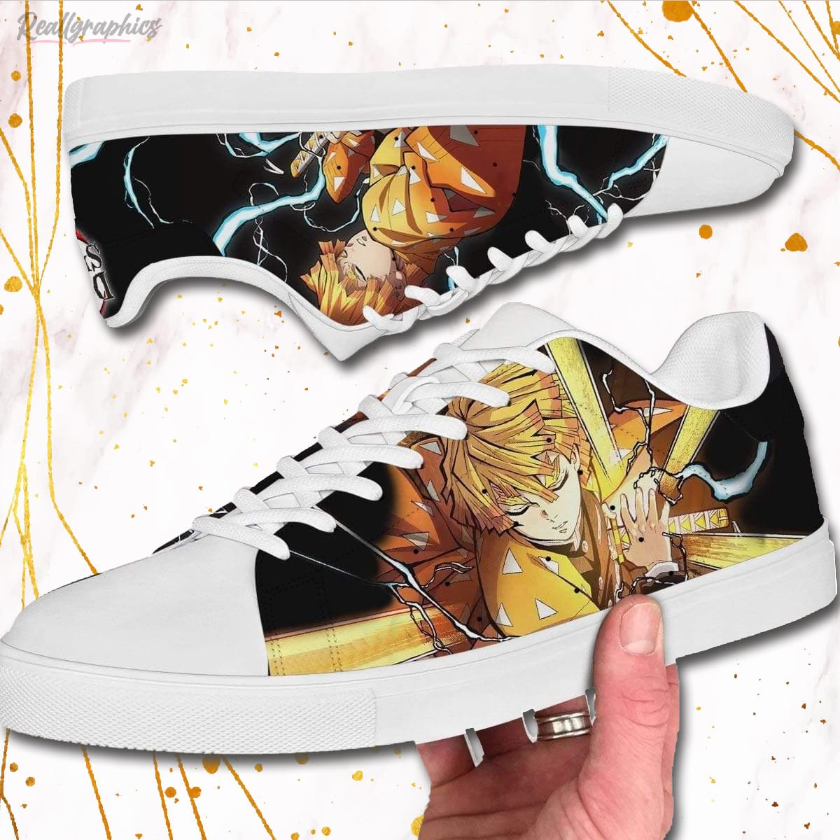 Zenitsu Agatsuma x Tanjiro Kamado Shoes Demon Slayer Anime Custom Air Jordan  1 Sneaker Boots - Reallgraphics