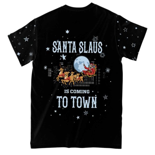 santa slaus is coming to town all over print t-shirt, sloth christmas t-shirt