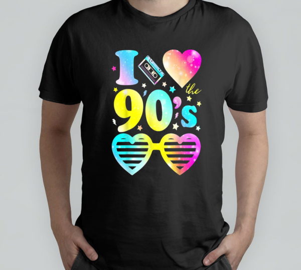 i love the 90s colorful tie dye tee cool sunglasses heart t-shirt