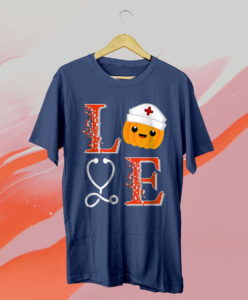 cute love nurse halloween pumpkin fall nurses costume t-shirt