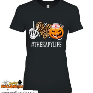 therapy peace love pumpkin funny halloween leopard shirt 865 0AO1K