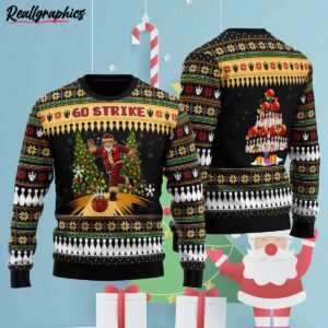 santa bowling go strike ugly christmas sweater dsdrib