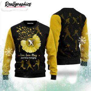 softball sunflower yellow black ugly christmas sweater lover xmas sweater gift 1 tmkbis