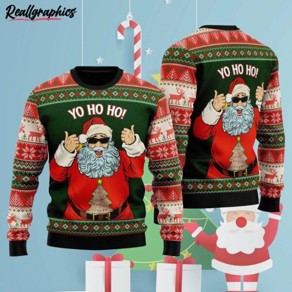 yo ho ho santa sunglasses funny ugly christmas sweater trukdg