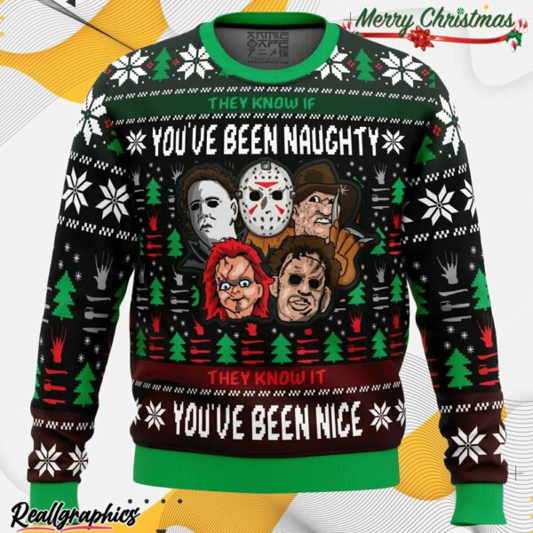 an ugly slasher horror movie ugly christmas sweater e4adth