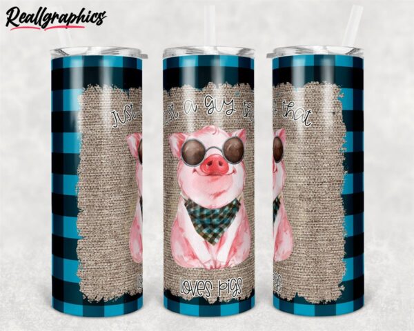 glitter just a guy who loves pigs blue plaid straight and warped design skinny tumbler fhyhjw