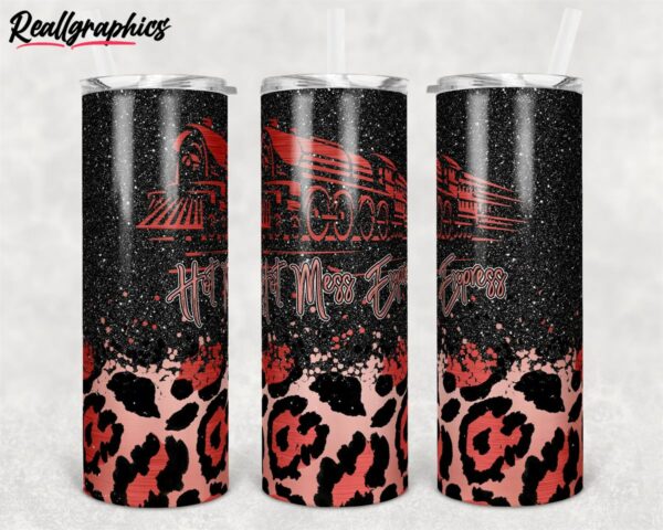 hot mess express red leopard glitter overlay design skinny tumbler arn01o