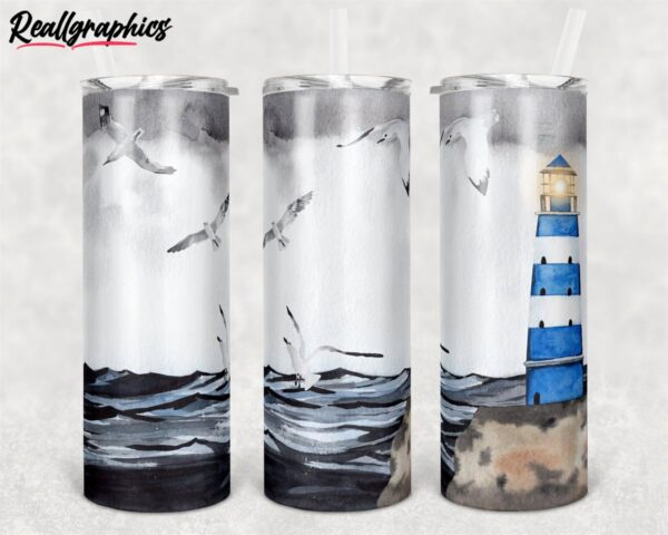 ocean beach waves lighthouse stormy background skinny tumbler wqff2l