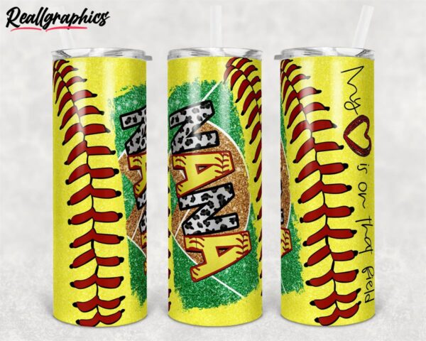 softball nana glitter heart on field laces sublimation skinny tumbler nwkf3d
