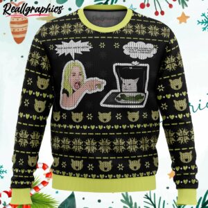 woman yelling at cat meme ugly christmas sweater bVNKu