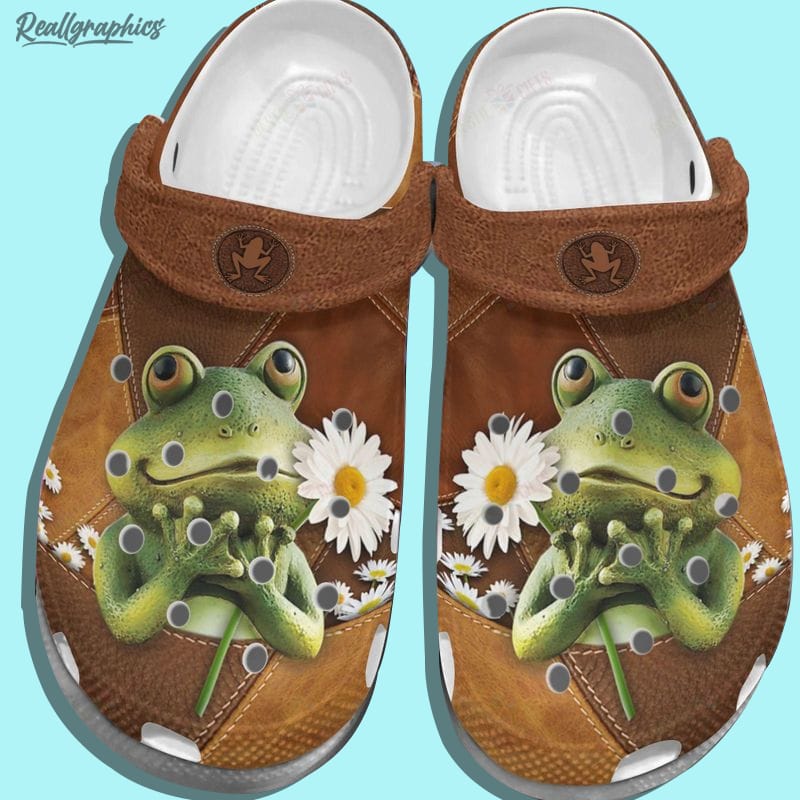 Frog Daisy Flowers Classic Clogs Shoes Leather Style Frog Crocs, Water Shoes  Flowers - Reallgraphics