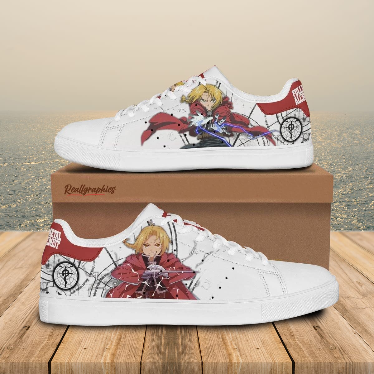 fullmetal alchemist edward elric stan smith shoes, custom anime sneakers