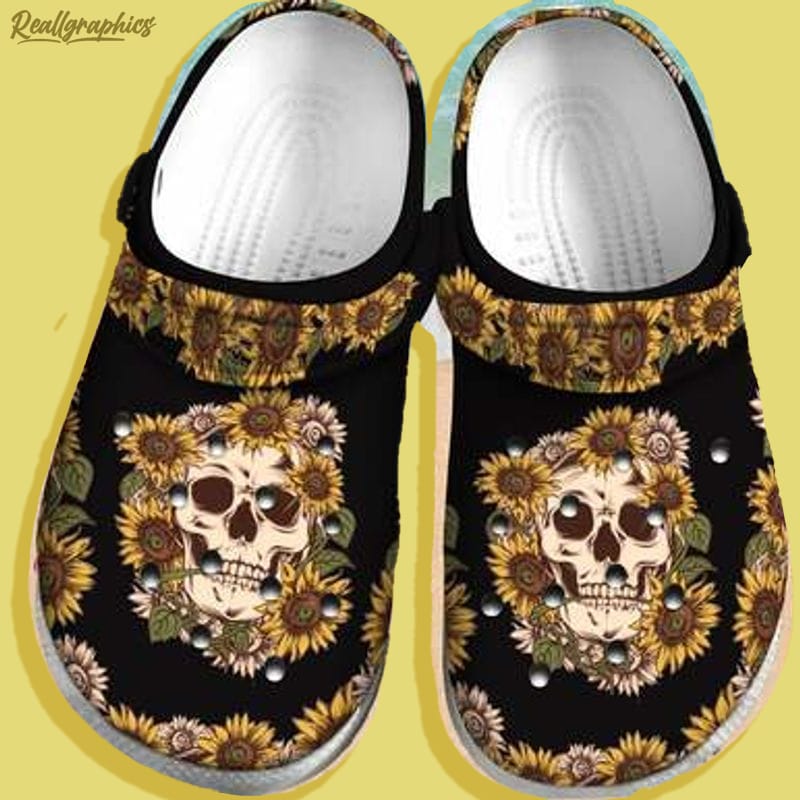 sunflower skull floral classic clogs gothic skulls art for women