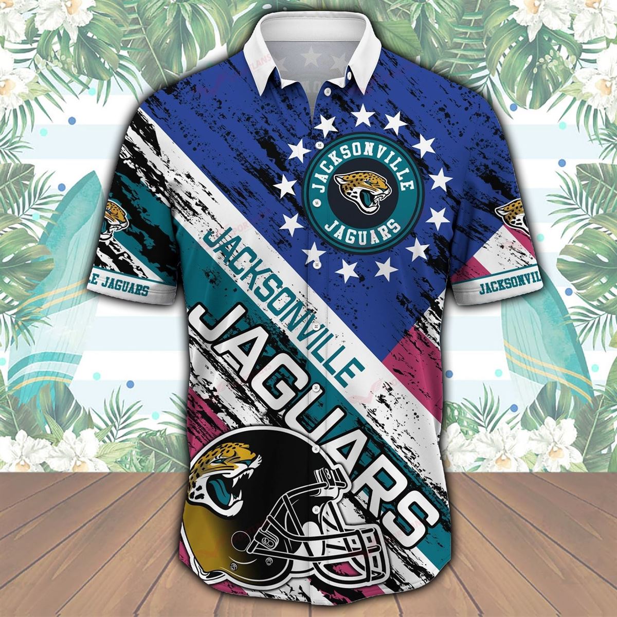 Jacksonville Jaguars Mens Casual Button Down Tops Summer Casual Beach Tops