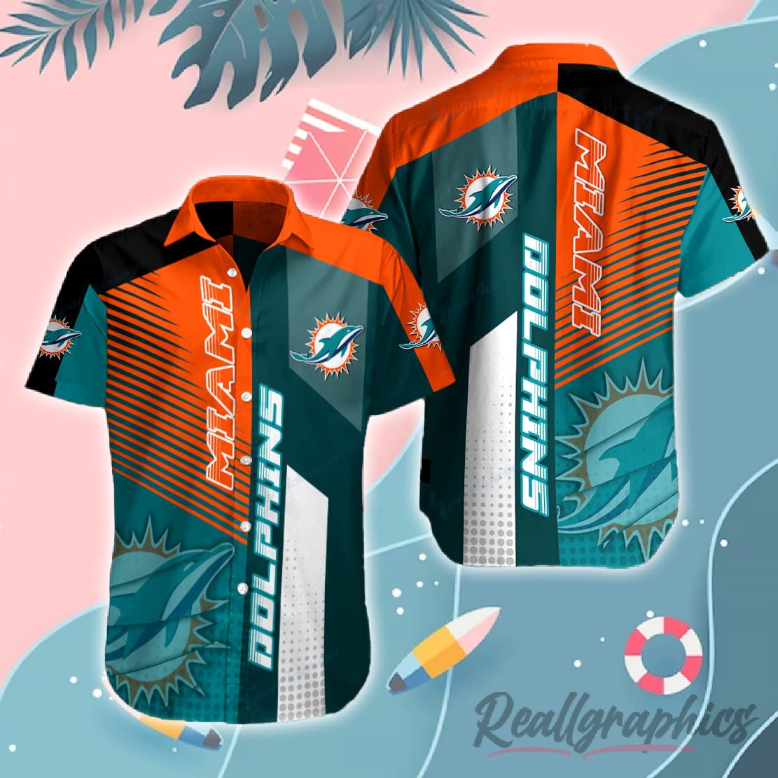 Miami Dolphins NFL Football Button Up Shirt - Reallgraphics