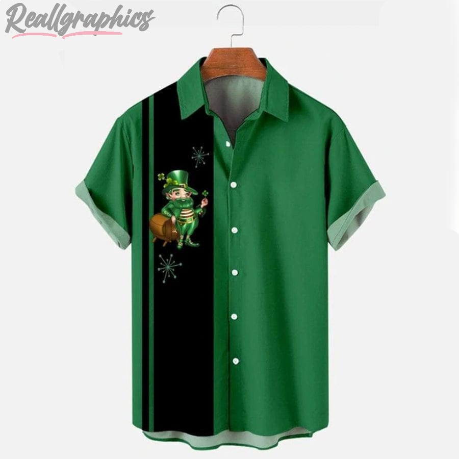 shenanigans st. patrick's day clover hawaiian button shirt