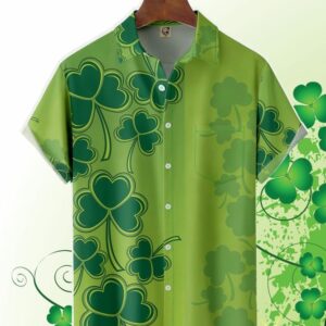 st. patricks day shamrock pattern chest pocket short sleeve shirt 1 yjdn3a