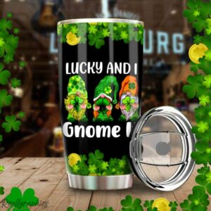 happy st patricks day lucky and i gnomes it stainless steel tumbler cup is7geu