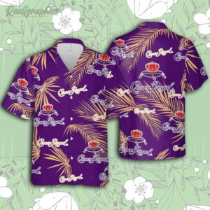 Crown Royal Whiskey Hawaiian Button Up Shirt Island Palm Leaves