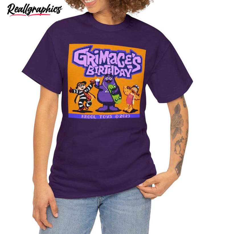 grimace's birthday party shirt, funny hbd grimace unisex hoodie