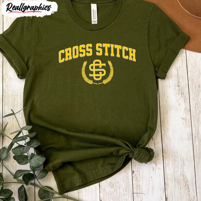 varsity cross stitch shirt, trendy unisex t-shirt tee tops