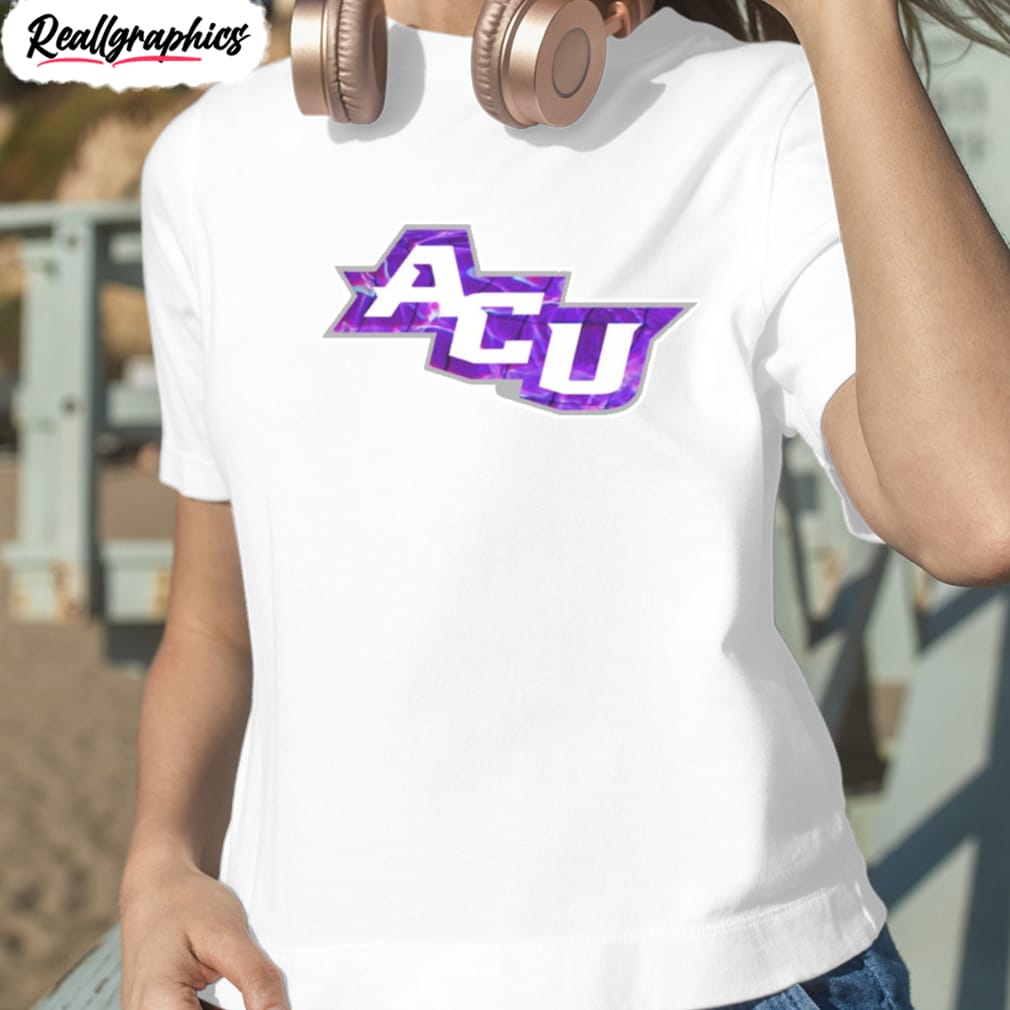 abilene christian university logo purple print shirt