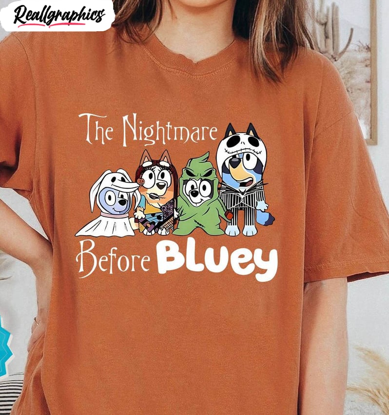 bluey halloween cute shirt, the nightmare before bluey crewneck unisex hoodie