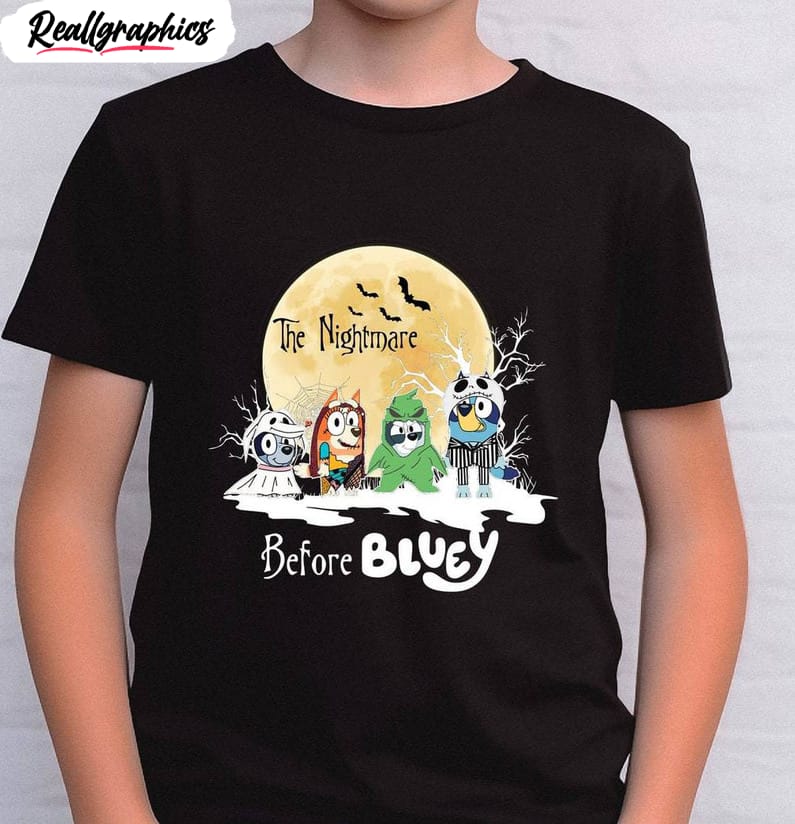 bluey the nightmare before halloween funny shirt, bluey and friends long sleeve unisex hoodie