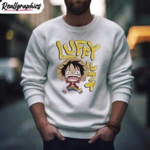 chibi luffy with bubble name and kanji t shirt