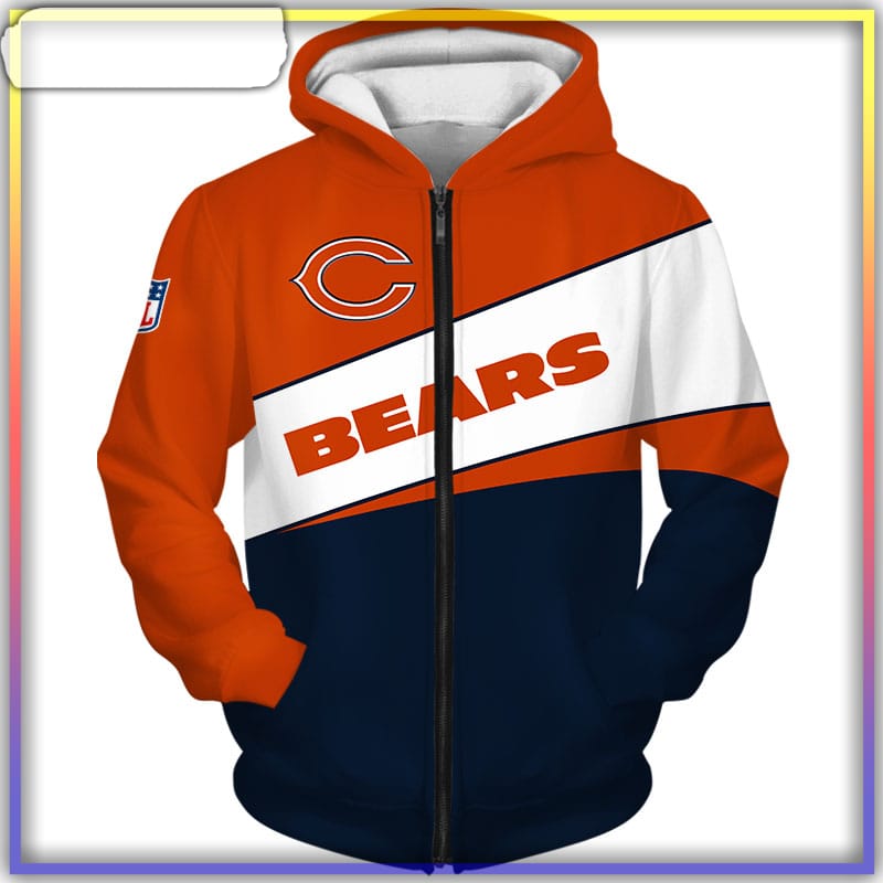 Chicago Bears Zip Hoodie 3D Long Sleeve Pullover New Season - Reallgraphics