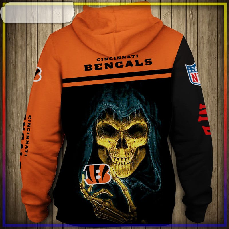 Cincinnati Bengals NFL Skull Funny Orange Hoodie, Zip Hoodie 3D All Over  Print For Fans