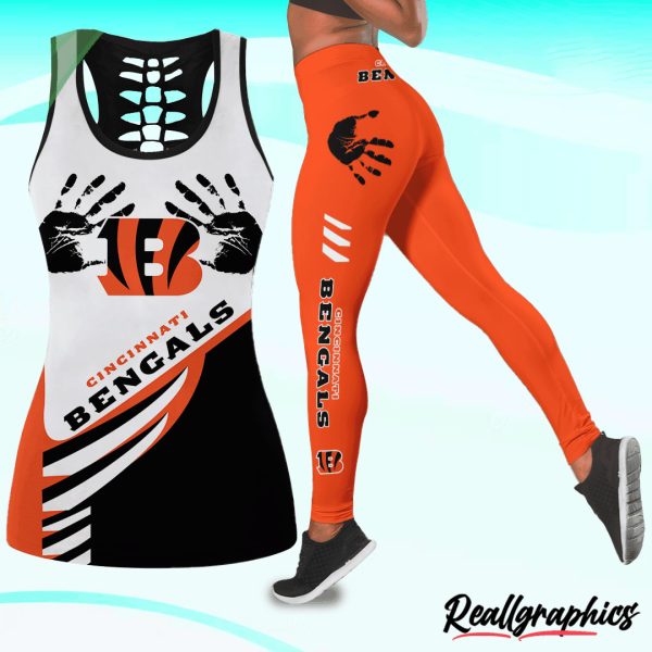 cincinnati bengals ink hand design high waisted leggings and tank top