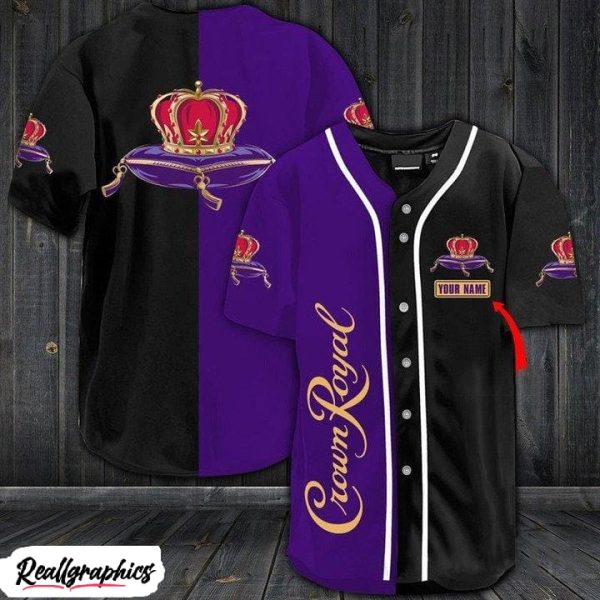 crown royal logo purple-black baseball jersey shirt