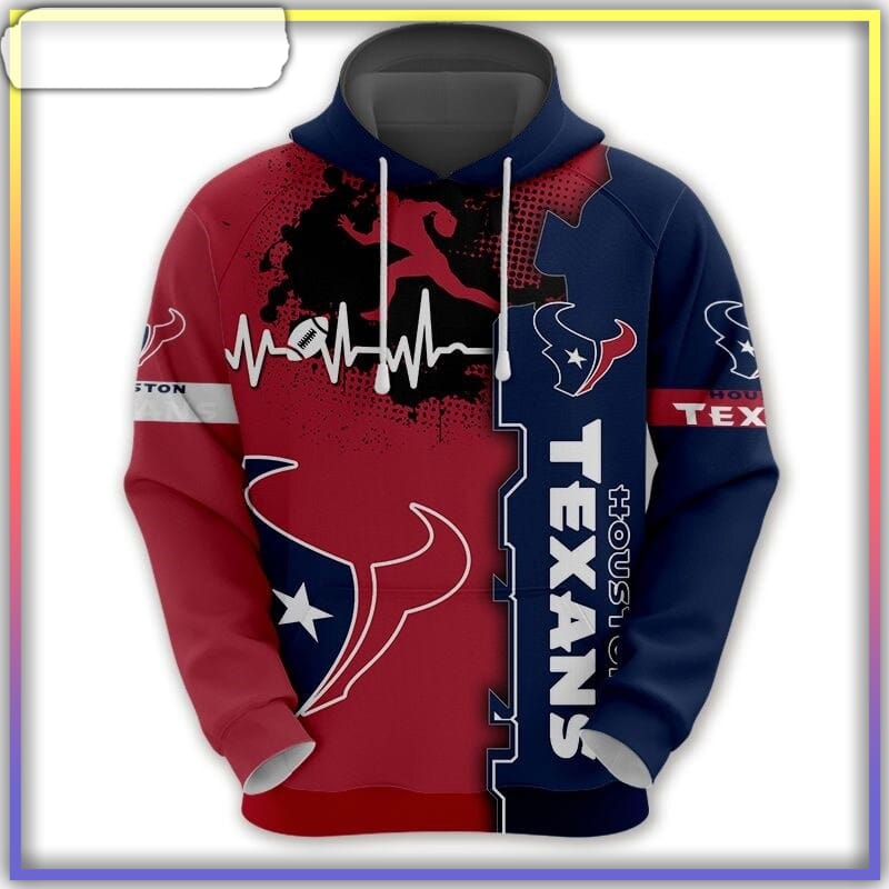 Houston Texans Hoodie Graphic Heart Ecg Line - Reallgraphics