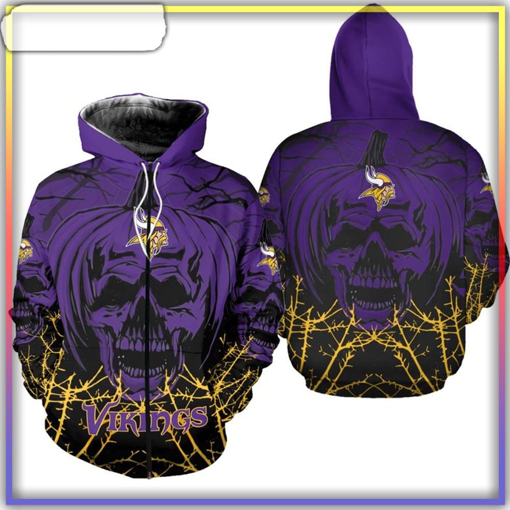 Minnesota Vikings Hoodie Halloween Pumpkin Skull Print Shirt - Reallgraphics