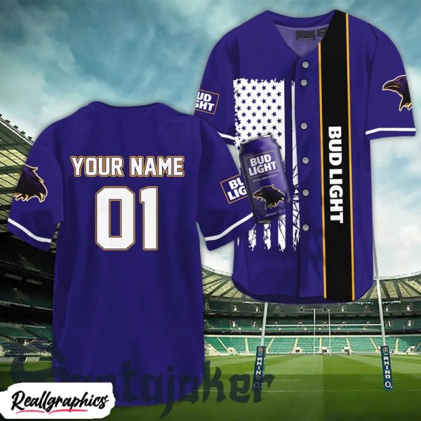 personalized baltimore ravens bud light beer 3d printed baseball jersey