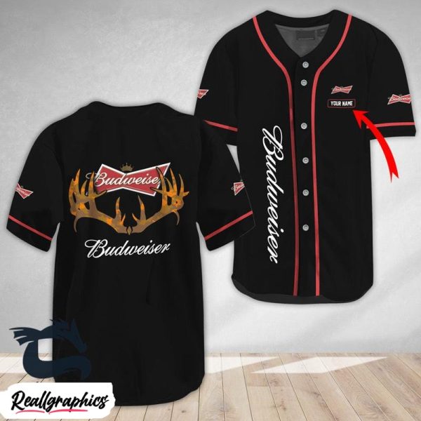 personalized buck horn budweiser beer baseball jersey