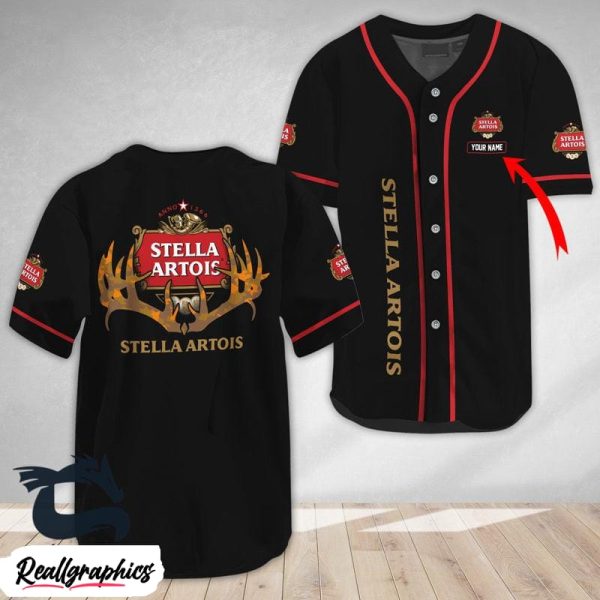 personalized buck horn stella artois baseball jersey