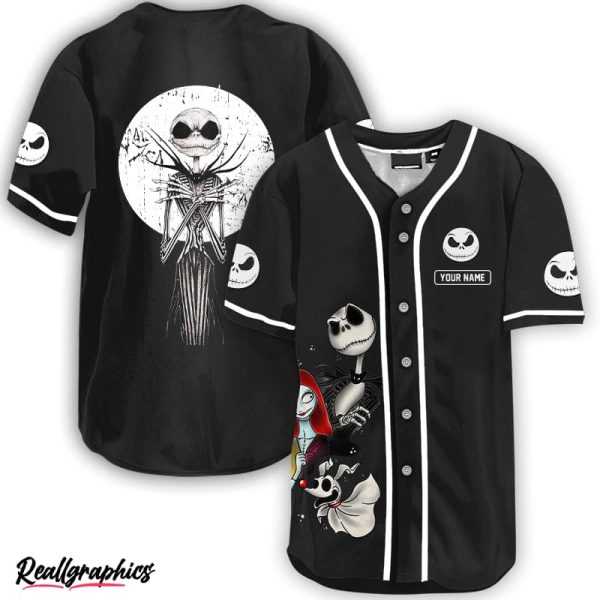 personalized jack sally and zero black baseball jersey