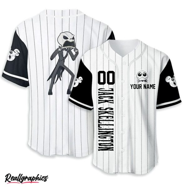 personalized jack skellington black white baseball jersey