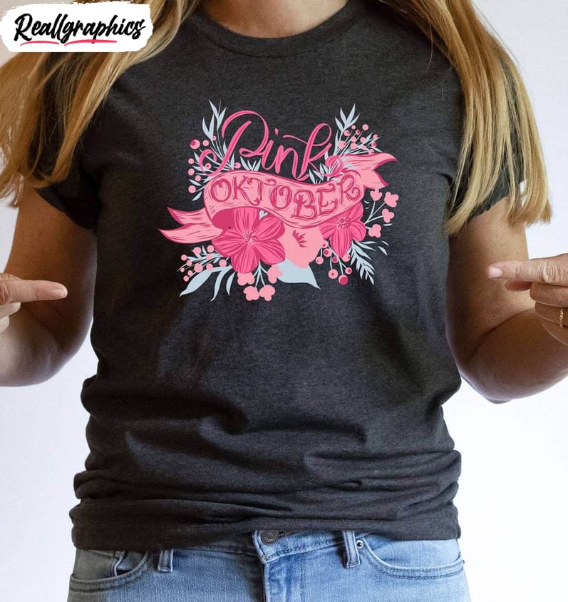 In October We Wear Pink Cute Shirt, Comfort Breast Cancer Awareness Unisex  T-shirt Crewneck - Reallgraphics