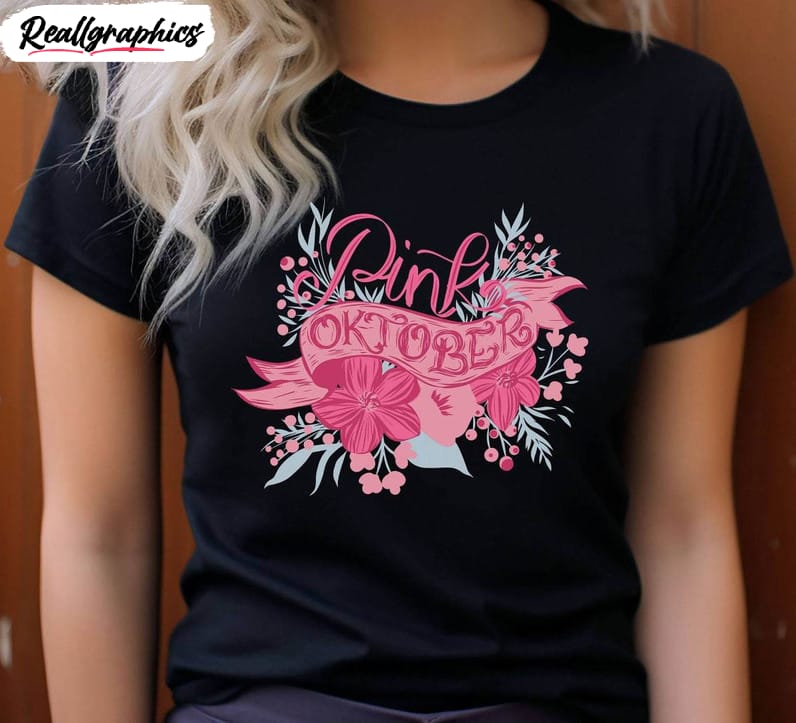 In October We Wear Pink Cute Shirt, Comfort Breast Cancer Awareness Unisex  T-shirt Crewneck - Reallgraphics