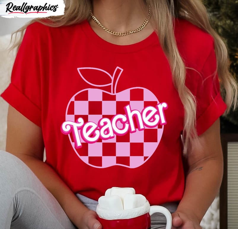 pink teacher shirt, kindergarten barbie teacher short sleeve sweatshirt