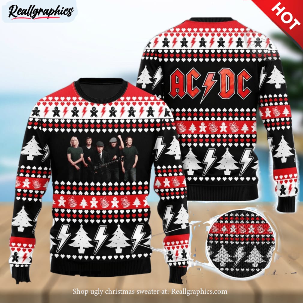 acdc all over print christmas knitting ugly sweater