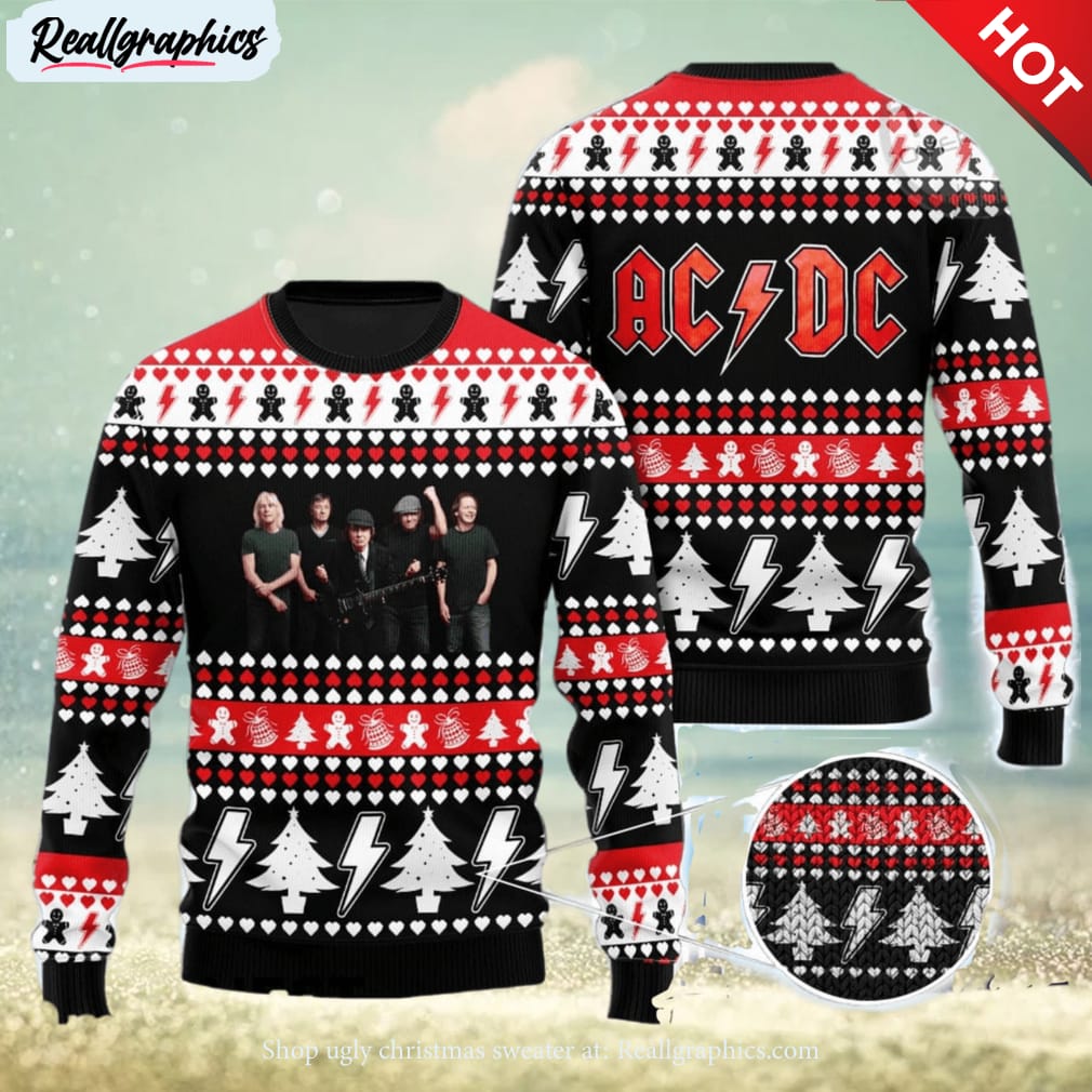 acdc all over print christmas knitting ugly sweater