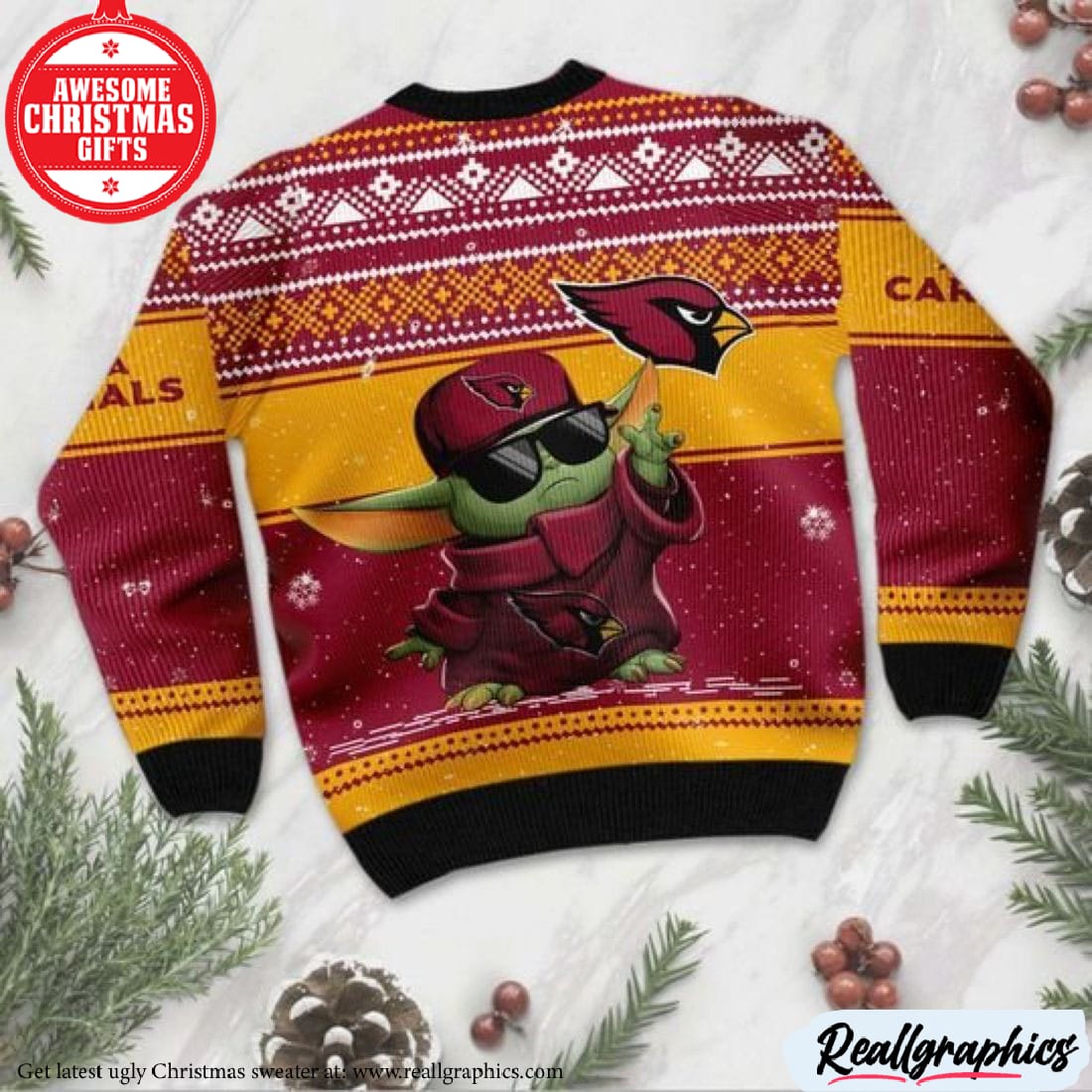 Baby Yoda Arizona Cardinals Ugly Christmas Sweater - Reallgraphics