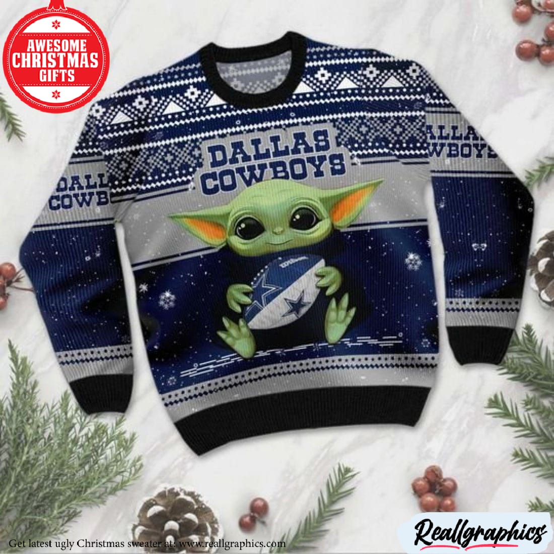 Baby Yoda Dallas Cowboys Ugly Christmas Sweater - Reallgraphics