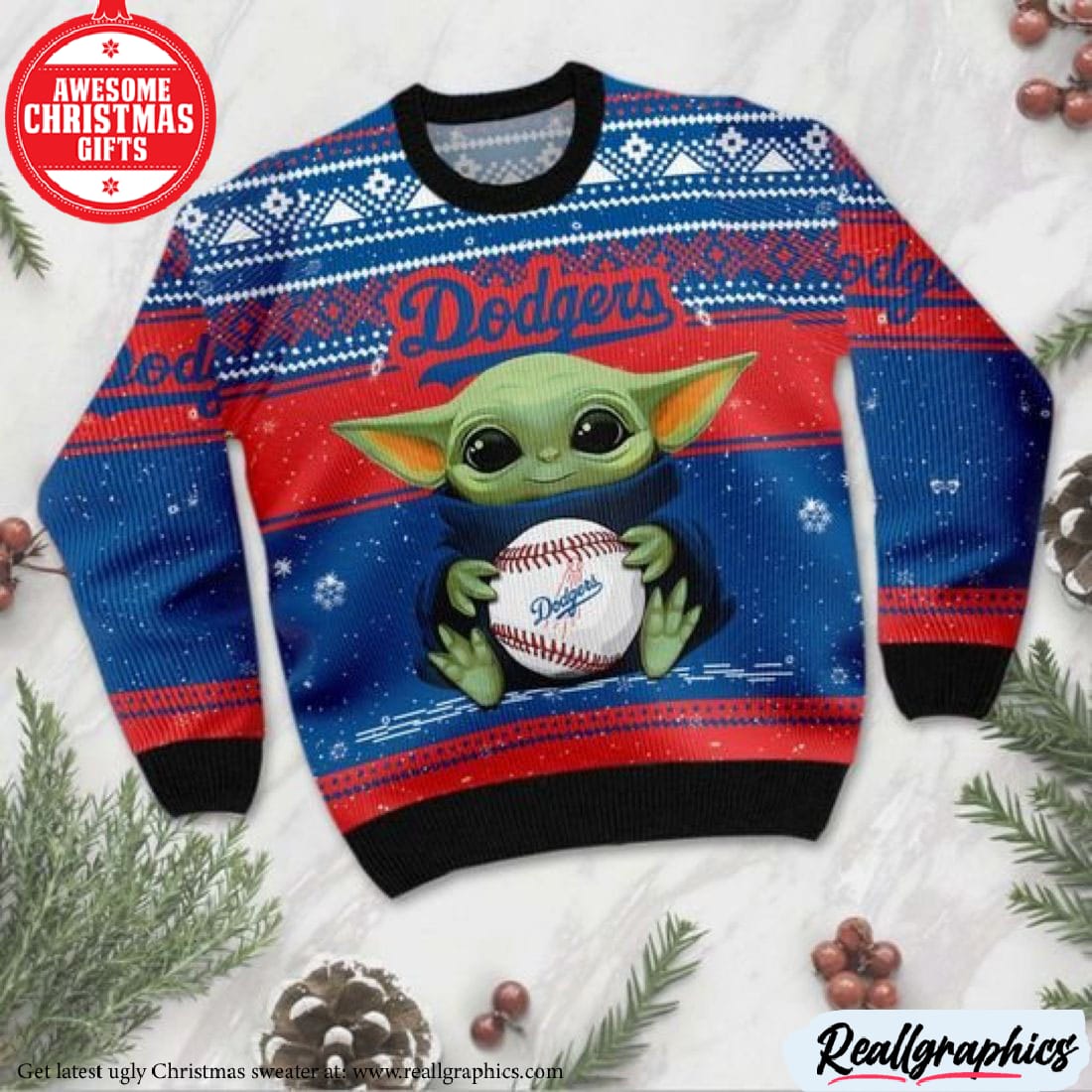 Custom Dodgers Christmas Sweater Baby Yoda Sunglasses Los Angeles Dodgers  Gift - Personalized Gifts: Family, Sports, Occasions, Trending