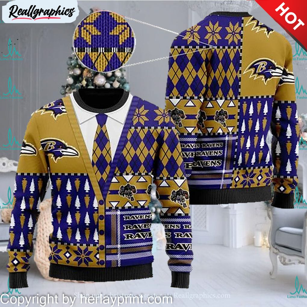 Baltimore Ravens NFL American Football Team Cardigan Style 3D Men And Women  Ugly Sweater - Reallgraphics