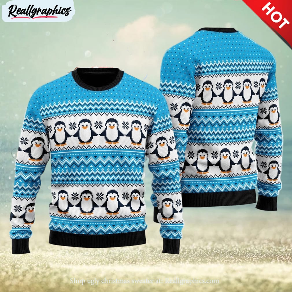 Blue Penguins Xmas Pattern Ugly Christmas Sweater Best Gift For